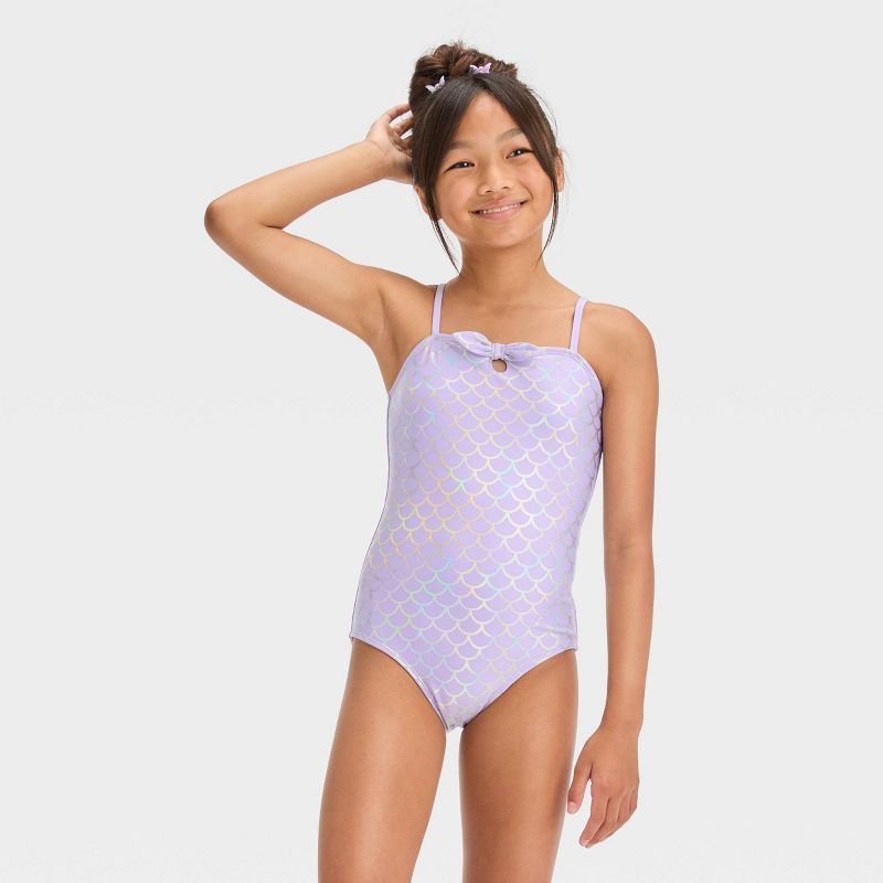 Girls&#39; Mermaid Printed One Piece Swimsuit - Cat &#38; Jack&#8482; Lavender, 1 of 5