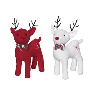 Transpac Christmas Plush Stuffed White/Red Reindeer Dec Set of 2 Christmas Home Decorations - 1 of 1