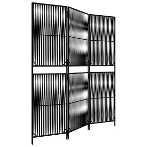 vidaXL Room Divider 3 Panels Black Poly Rattan - 1 of 4