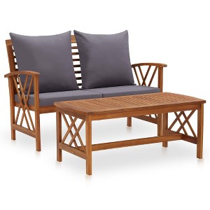 vidaXL 2 Piece Patio Lounge Set with Cushions Solid Acacia Wood - 1 of 4