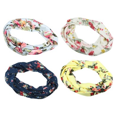 Unique Bargains 4 Pcs Head Wrap for Women's Headbands Elastic Turban Rose Flower Style Knotted Headbands