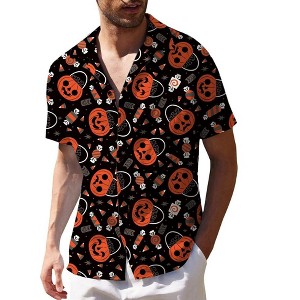 Mens Halloween Christmas Shirts Funky Santa Button Down Shirt Printed Short Sleeve Bowling - 1 of 4