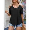Women's Eyelet Embroidery Cold Shoulder Short Sleeve T Shirt Cut Out Spaghetti Strap  Tee Tops - 2 of 4