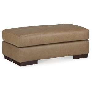Signature Design by Ashley Contemporary Lombardia Ottoman Leather Tumbleweed - 1 of 2