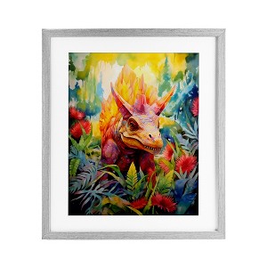 Stupell Industries Colorful Dinosaur in Jungle Framed Print Under Glass Art, Gray, 13" x 16" - 1 of 4