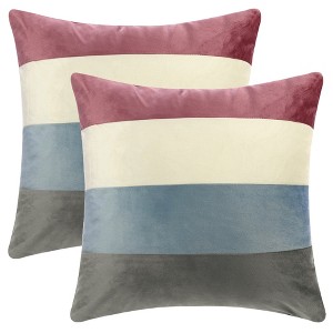 Unique Bargains Home Bedroom Indoor Outdoor Contrast Color Striped Velvet Throw Pillow Covers 2 Pcs - 1 of 4