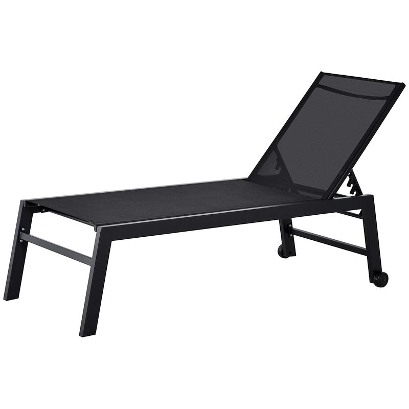 Outsunny Patio Garden Sun Chaise Lounge Chair with 5-Position Backrest, 2 Back Wheels, & Industrial Design, 4 of 8
