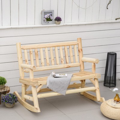 VYNXARIA Outsunny 2-Person Wood Rocking Chair - Cozy Log Design for Outdoor Relaxation