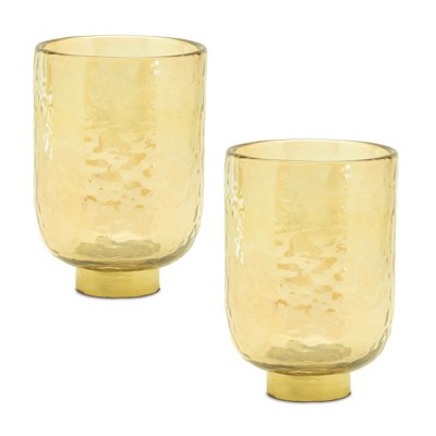 Gold Glass Vase with Metal Accent (Set of 2)