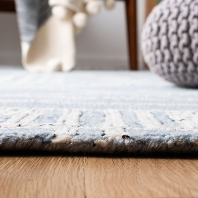 Light Blue Wool Hand-Tufted Geometric Square Rug