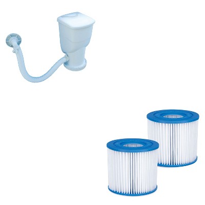 Summer Waves 600 Gallon SkimmerPlus Above Ground Frame Swimming Pool Filter Pump and 2-Pack of Replacement Type D Filter Cartridges