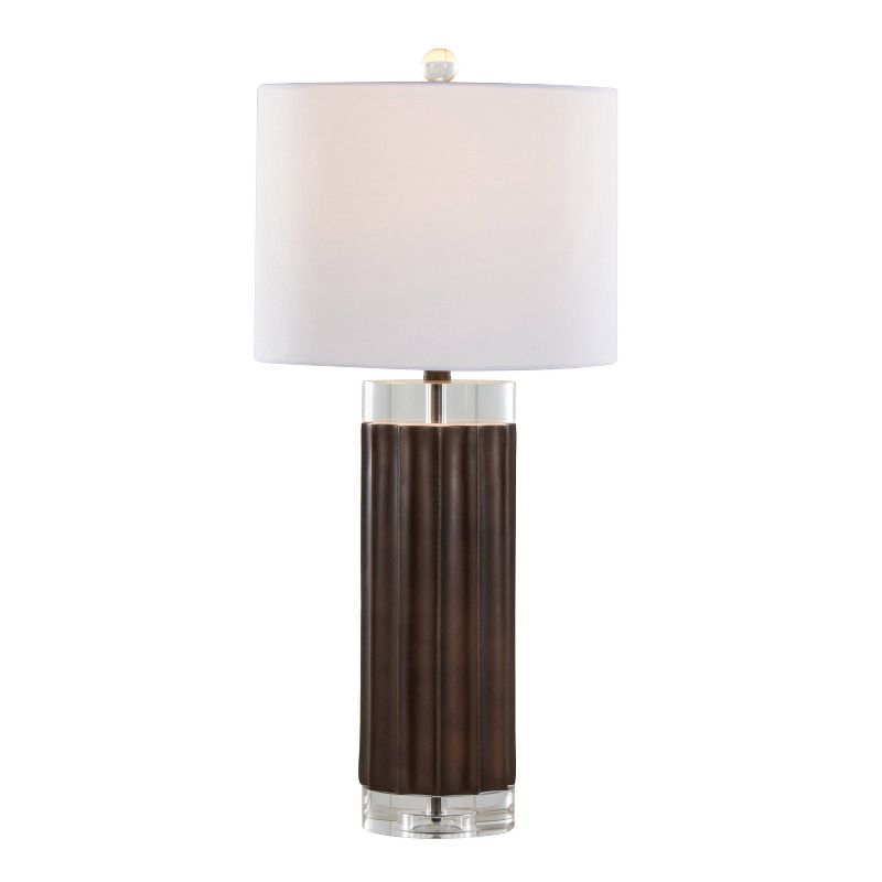 LumiSource (Set of 2) Cylinder Fluted 29.25&#34; Contemporary Accent Lamps Brown Polyresin Clear Crystal and White Shade from Grandview Gallery, 3 of 8