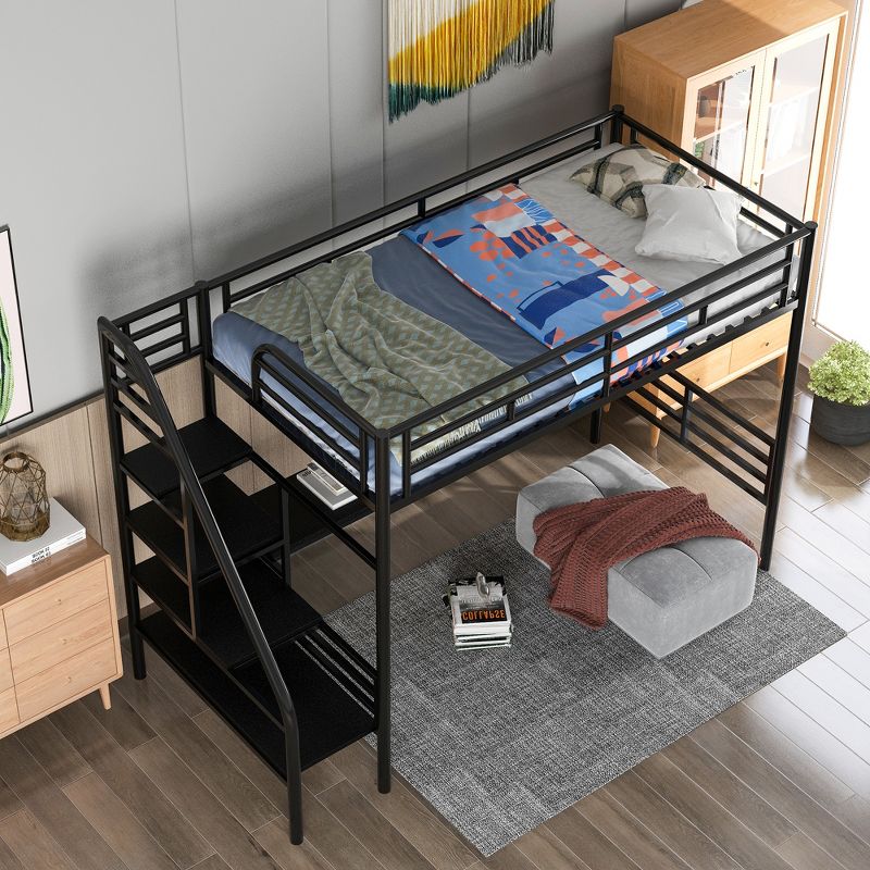 Metal Twin Size Loft Bed with Desk, Black - ModernLuxe, 2 of 12