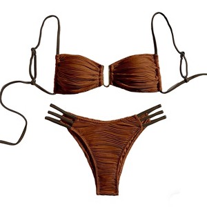Women's Ribbed Bandeau Bikini Set - Strapless Push Up Two Piece