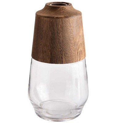 VivaTerra Modern Wood Topped Medium Glass Vase