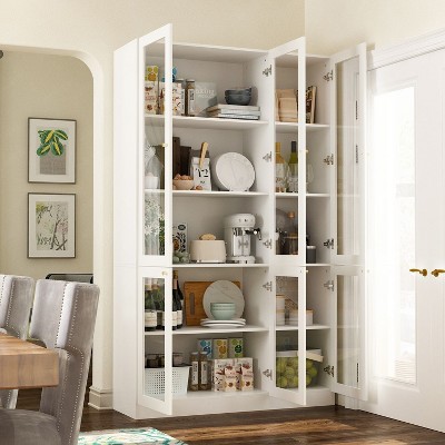 FUFU&GAGA White Modular Kitchen Pantry Storage Cabinet with Drawer & Shelves