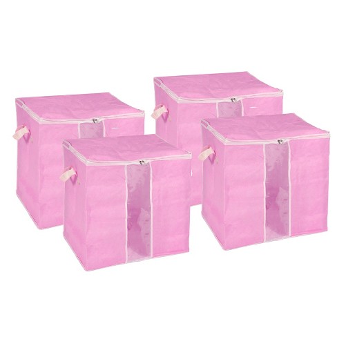 Unique Bargains Handle Sturdy Zipper Clothes Storage Organizer Bag Pink 4  Pcs : Target