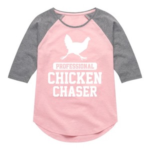 Girls' - Instant Message - Professional Chicken Chaser Shirt Tail Raglan Graphic T-shirt - 1 of 4