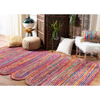 Cape Cod Boho-Chic Red Cotton 59" Handwoven Area Rug
