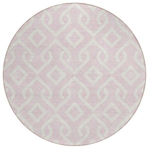 Pink And Ivory Geometric Washable Indoor Outdoor Area Rug - 1 of 4