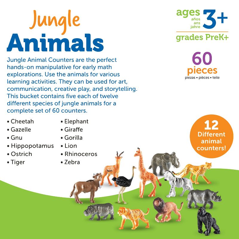Learning Resources Jungle Animal Counters - 60 Pieces, Ages 3+ Toddler Learning Toys, Educational Counting and Sorting Toys, 5 of 7