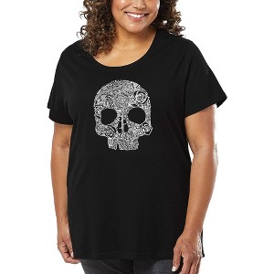 LA Pop Art Women's Word Art T-shirt - Flower Skull - 1 of 4
