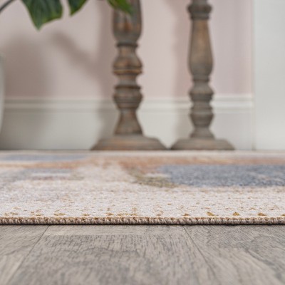 Cream and Multi Abstract Synthetic Washable 4' x 6' Rug