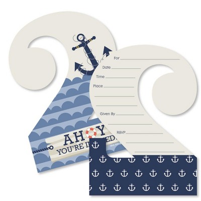 Big Dot of Happiness 2nd Birthday Ahoy - Nautical - Shaped Fill-in Invitations - Second Birthday Party Invitation Cards with Envelopes - Set of 12