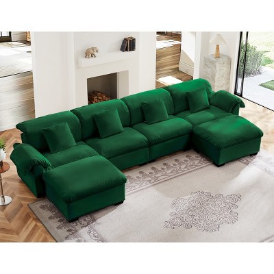 U Shaped Chaise Sectional Sofa,Modern Velvet Sectional Sofa With Soft Backrest And Seat Cushion,Sectional Sofa With Storage-Cuddlewood