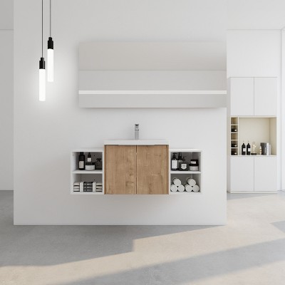 Vynxaria 48 Inch Soft Close Doors Bathroom Vanity With Sink, Two Small Storage Shelves, 24" and 12" Combination Cabinet