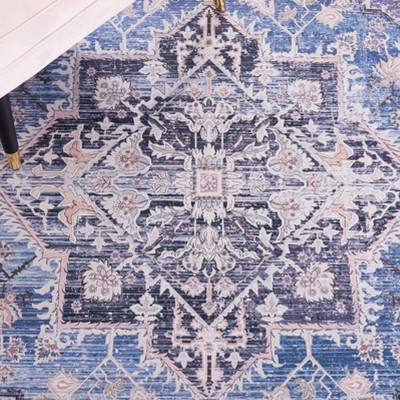 Handmade Blue Square Washable Synthetic Area Rug