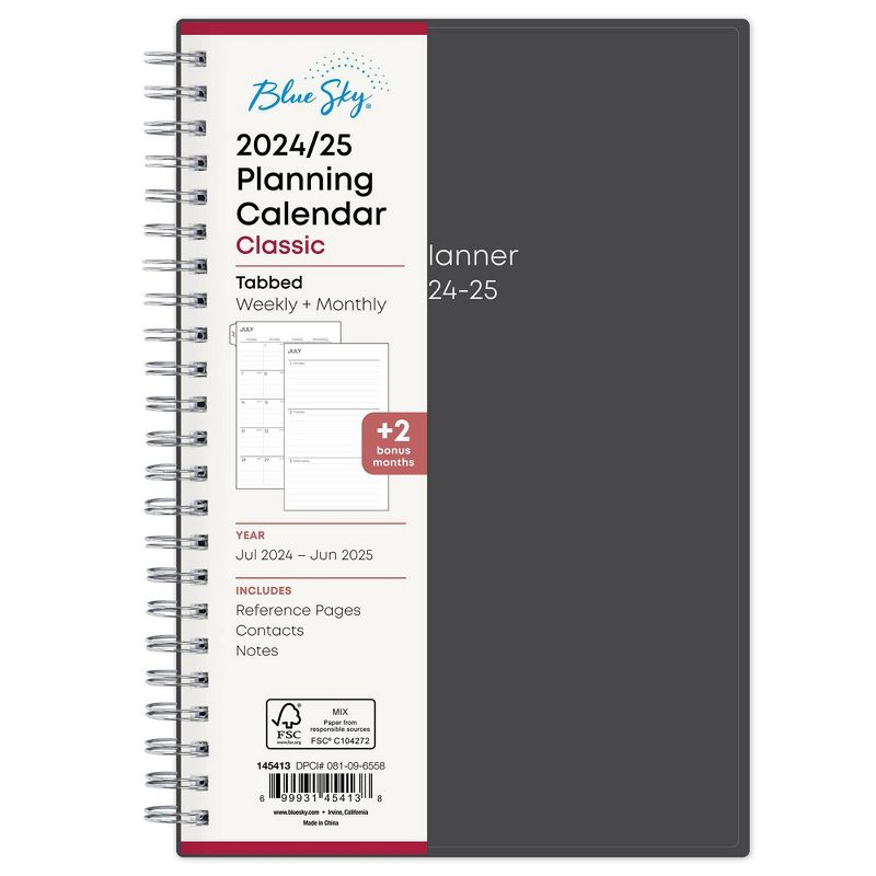 Blue Sky 2024-25 Weekly/Monthly Planner 8.15&#34;x5.83&#34; Wirebound Solid Charcoal, 4 of 14