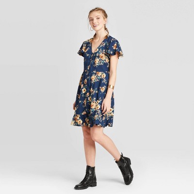 navy floral dress with sleeves