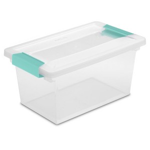 Sterilite Medium Stackable Clear Plastic Storage Tote Container with Clear Latching Lid & Green Clips for Home & Office Organization - 1 of 4