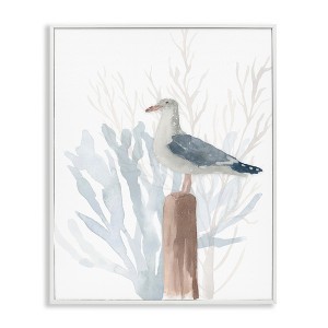 Stupell Industries Relaxed Nautical Seagull Beach Bird Blue Sea Coral Black Framed Giclee Art - 1 of 4