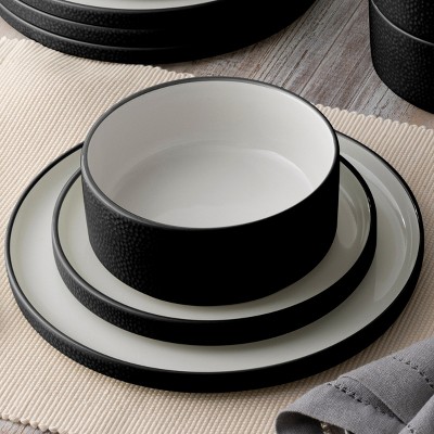 Black and White Porcelain 12-Piece Dinnerware Set, Service for 4