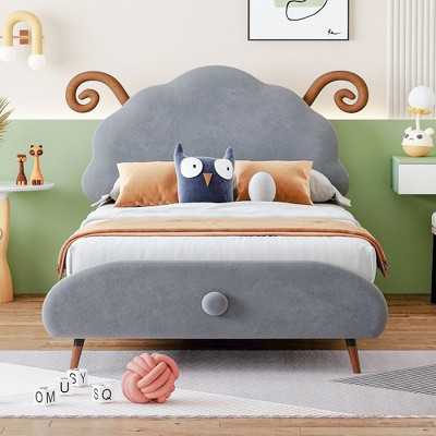 Okak Twin Platform Bed Frame with Upholstered Cute Koala-Shaped Headboard for Kids Noise-Free Bed Strong Wood Slats Easy Assembly, Gray