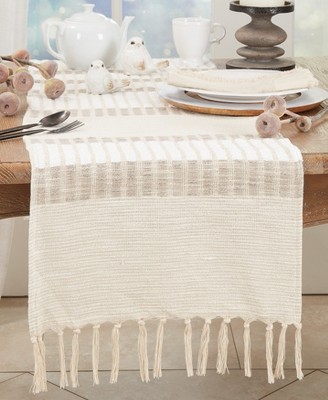 Beige and White Cotton Woven Striped Table Runner