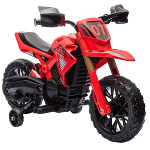 Qaba Kids Motorcycle, 6V Battery Powered Dirt Bike with Training Wheels, Horn & Start Sound, Electric Motorcycle for Kids 3-8 Years, Red - 1 of 4