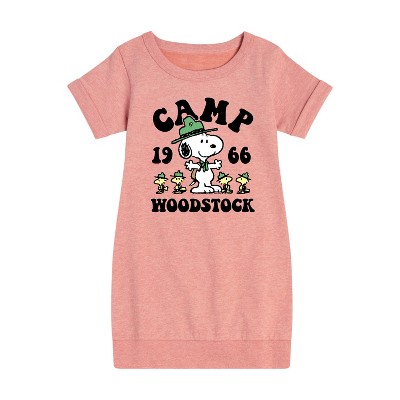 - Peanuts - Camp Woodstock Graphic Short Sleeve Fleece Dress