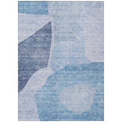 Denim Blue And Navy Blue Abstract Washable Indoor Outdoor Area Rug