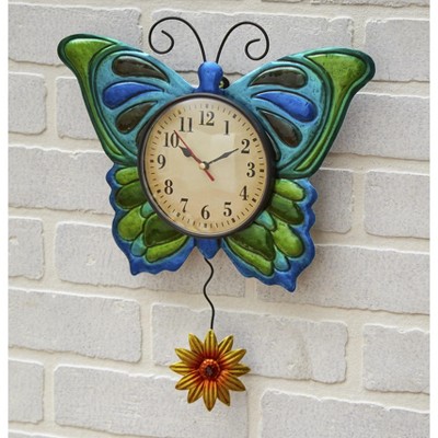 Lakeside Metal Butterfly Pendulum Wall Mounted Clock - Indoor Gardening Accent