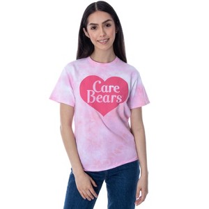 Seven Times Six Care Bears Women's Classic Heart Symbol TIe-Dye Skimmer Crop Top T-Shirt Pink - 1 of 4