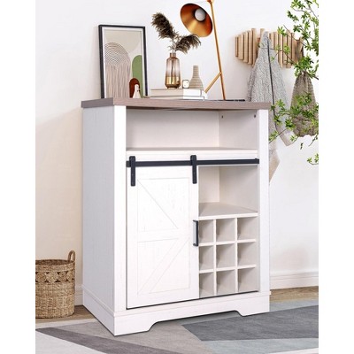 TIRAMISUBEST Farmhouse Storage Cabinet with Sliding Barn Door & Wine Shelf