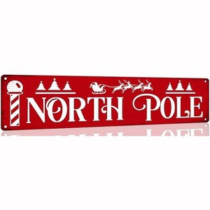 Lomsoe North Pole Metal Tin Sign Street Metal Tin Sign Christmas Plaque Sign Vintage Wall Decoration Wall Art Sign 4x16 Inch Christmas Gift - 1 of 4