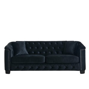 TiramisuBest 77" Beige 3-Seater Modern Chesterfield Velvet Sofa: Upholstered Tufted Backrests, 2 Cushions, for Living Room, Bedroom & Office! - 1 of 4