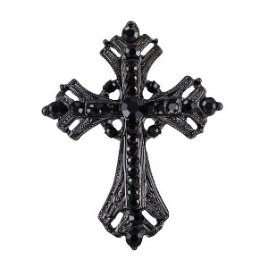 Anna-Kaci Silvery Tone Religious Cross Brooch Sparkling Aquamarine Blue or Victorian Clear Crystal Rhinestones - 1 of 4