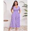 Womens Plus Size Short Sleeve Smocked Waist Wide Leg Summer Jumpsuits - 2 of 4