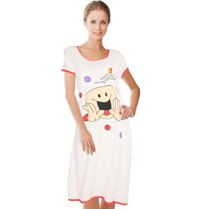 JEFFRICO Womens Nightgowns Short Sleeve Sleepwear Soft Pajama Dress Nightshirts - 1 of 4