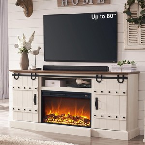 TV Stand with Fireplace for 75 80 Inch TV, 32" Tall Farmhouse Highboy Entertainment Center with Sliding Barn Doors for Living Room - 1 of 4